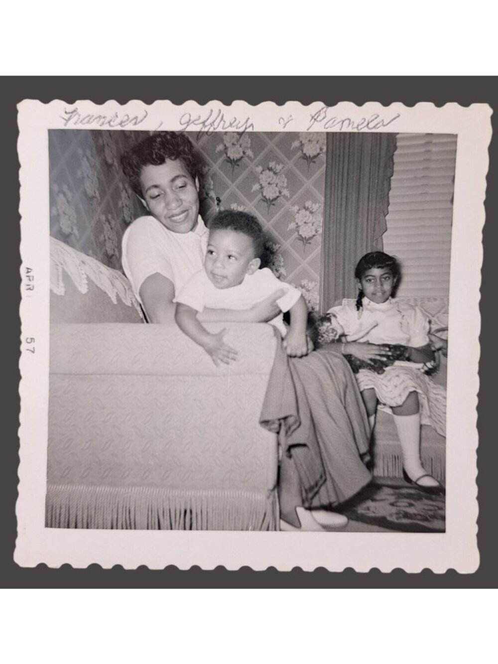 Vintage Black White Family Photo April 1957 African American Mother Son Daughter